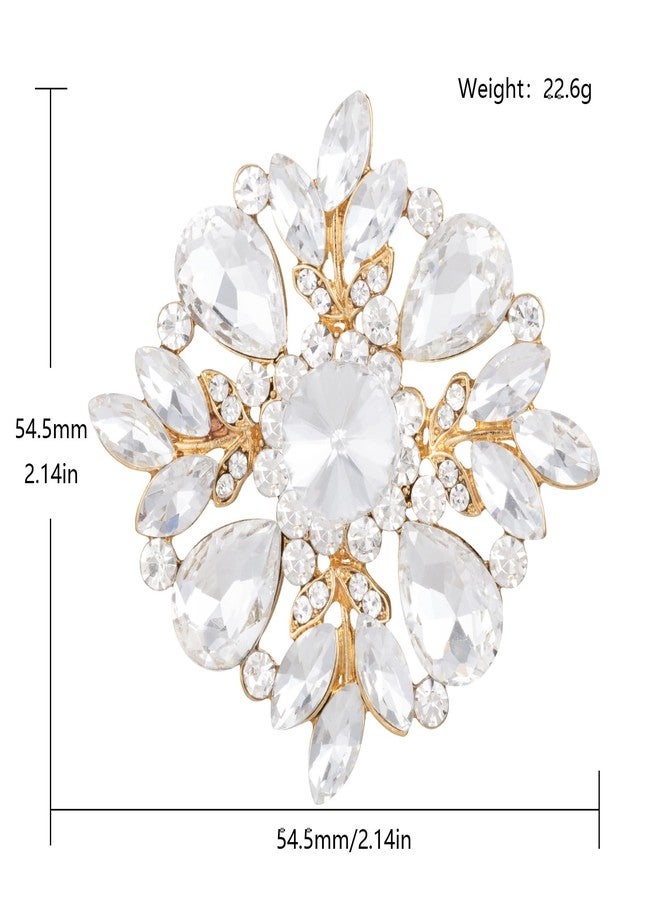 LAXPICOL Vintage Clear White Austrian Crystal Elegant Cross Flower Brooch Pin For Women Wedding Broach Pin Gold Tone - Image 4