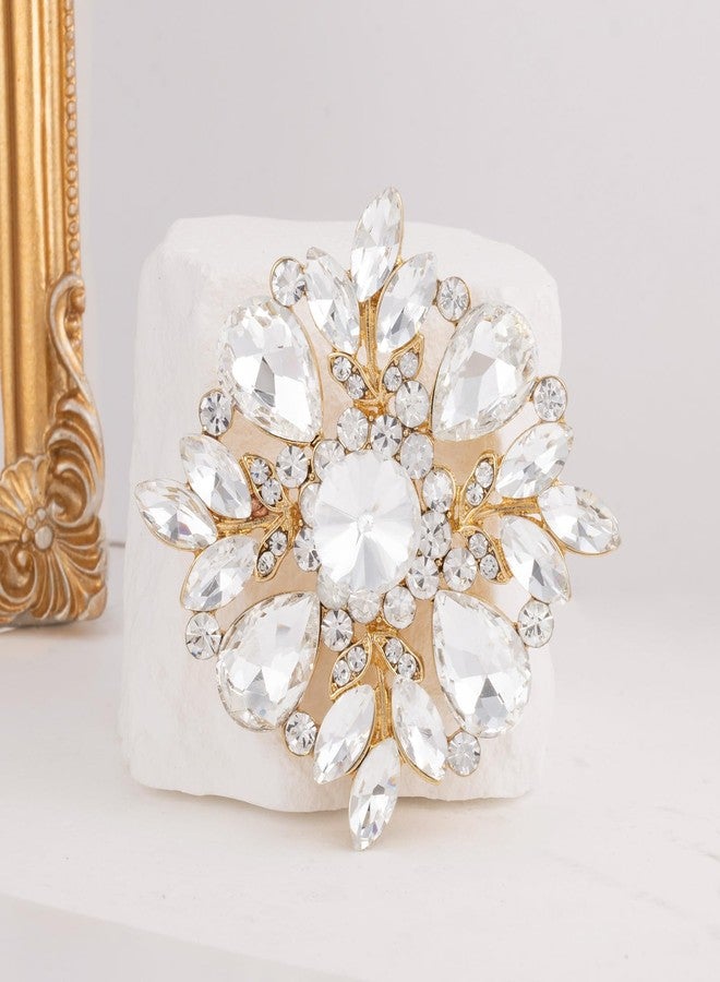 LAXPICOL Vintage Clear White Austrian Crystal Elegant Cross Flower Brooch Pin For Women Wedding Broach Pin Gold Tone - Image 3