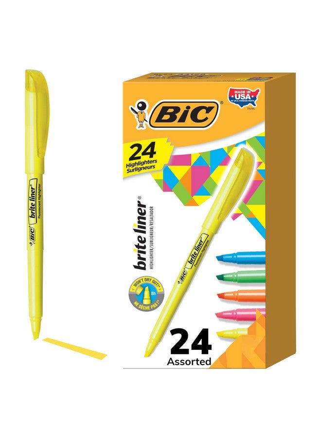 Bic Brite Liner Highlighters, Chisel Tip, 24-Count, Assorted Colors, Ideal Set For Organizing And Coloring, Packaging May Vary, Includes 14-Yellow, 3-Pink, 3-Orange, 2-Green And 2-Blue Highlighters  - Image 1