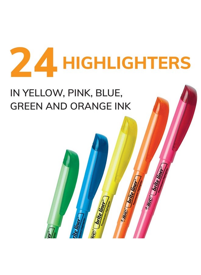 Bic Brite Liner Highlighters, Chisel Tip, 24-Count, Assorted Colors, Ideal Set For Organizing And Coloring, Packaging May Vary, Includes 14-Yellow, 3-Pink, 3-Orange, 2-Green And 2-Blue Highlighters  - Image 2
