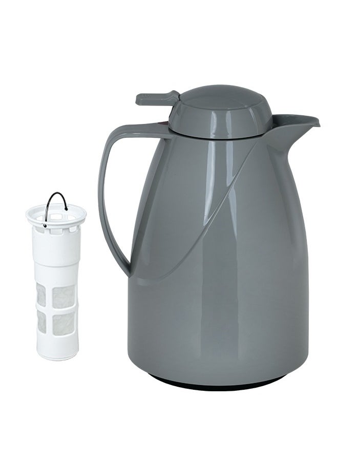 BASURRAH - Thermos for tea and coffee with a strainer from Basurrah, glossy Gray color, size 1L - Image 1