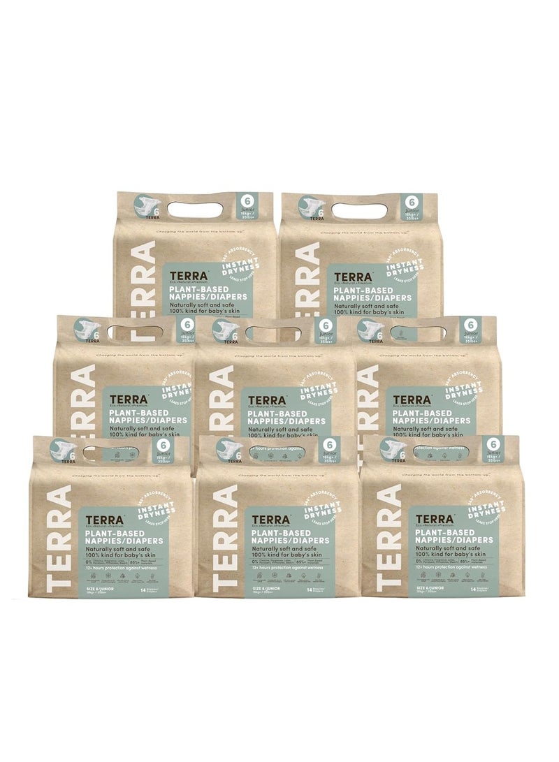 Terra عبوة من 8 حفاضات جونيور مقاس 6 فائقة النعومة وخالية من المواد الكيميائية للبشرة الحساسة امتصاص فائق حراس تسرب ثلاثي الأبعاد 35 رطل وما فوق / 16 كجم وما فوق، 24-48 شهر، 8 × 14 عدد، 112 عدد - Image 2