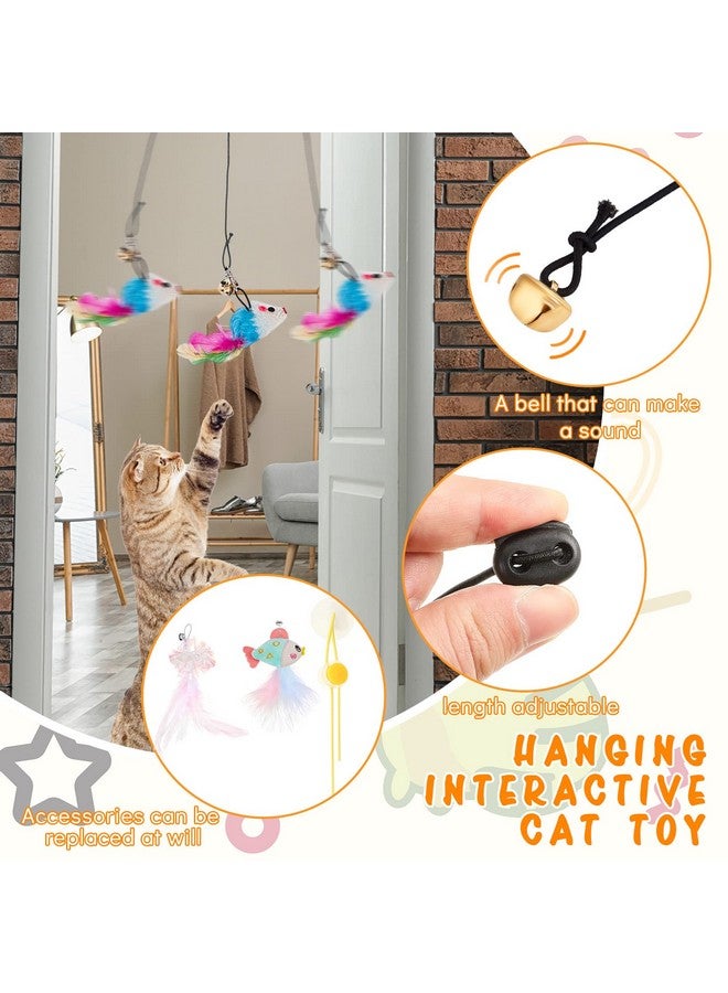 Charniol 8 Pcs Doorway Cat Toys Indoor Feather Door Hanger Interactive Hanging Dragonfly Little Mouse Retractable Teaser Kitten for Play, 6 Styles (Vibrant Style) - Image 3