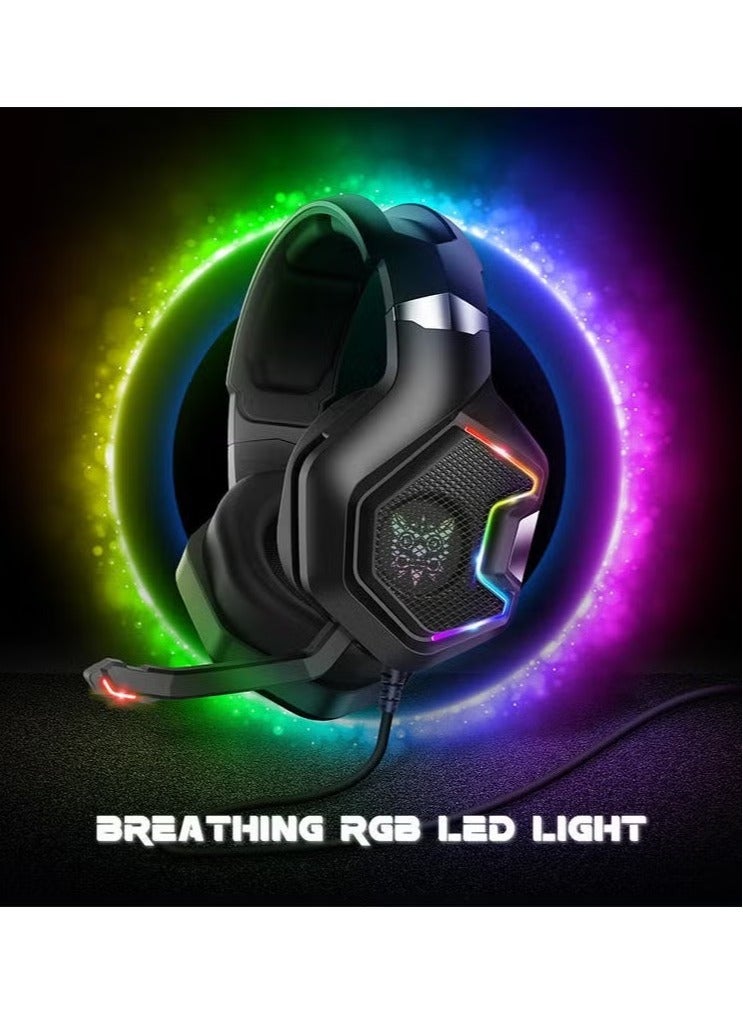 onikuma K10 Pro Gaming Headset with RGB Light – Surround Stereo Sound, Wired Headphones with Adjustable Mic, Comfortable Fit, Noise-Canceling, Compatible with PS4, Xbox One, PC, and Mobile Gaming - Image 5