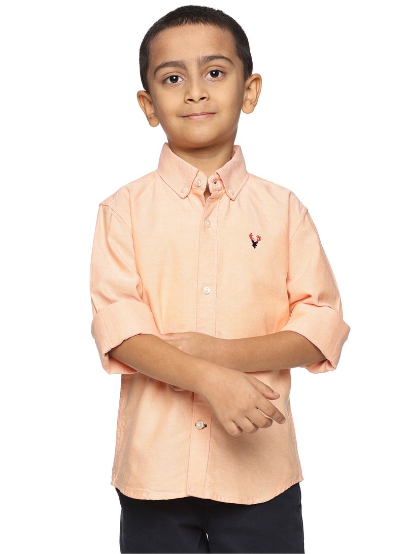 U.S. ELK Boys' Long Sleeve Oxford Dress Shirt | Kids Classic Formal Button Down Shirt | Collared Neck Cotton Shirt - Orange  - Image 1