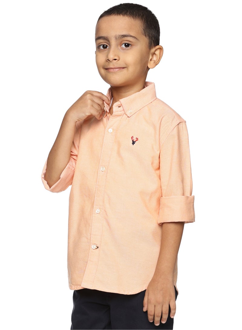 U.S. ELK Boys' Long Sleeve Oxford Dress Shirt | Kids Classic Formal Button Down Shirt | Collared Neck Cotton Shirt - Orange  - Image 2