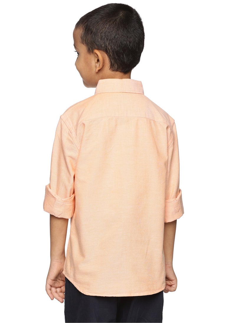 U.S. ELK Boys' Long Sleeve Oxford Dress Shirt | Kids Classic Formal Button Down Shirt | Collared Neck Cotton Shirt - Orange  - Image 3