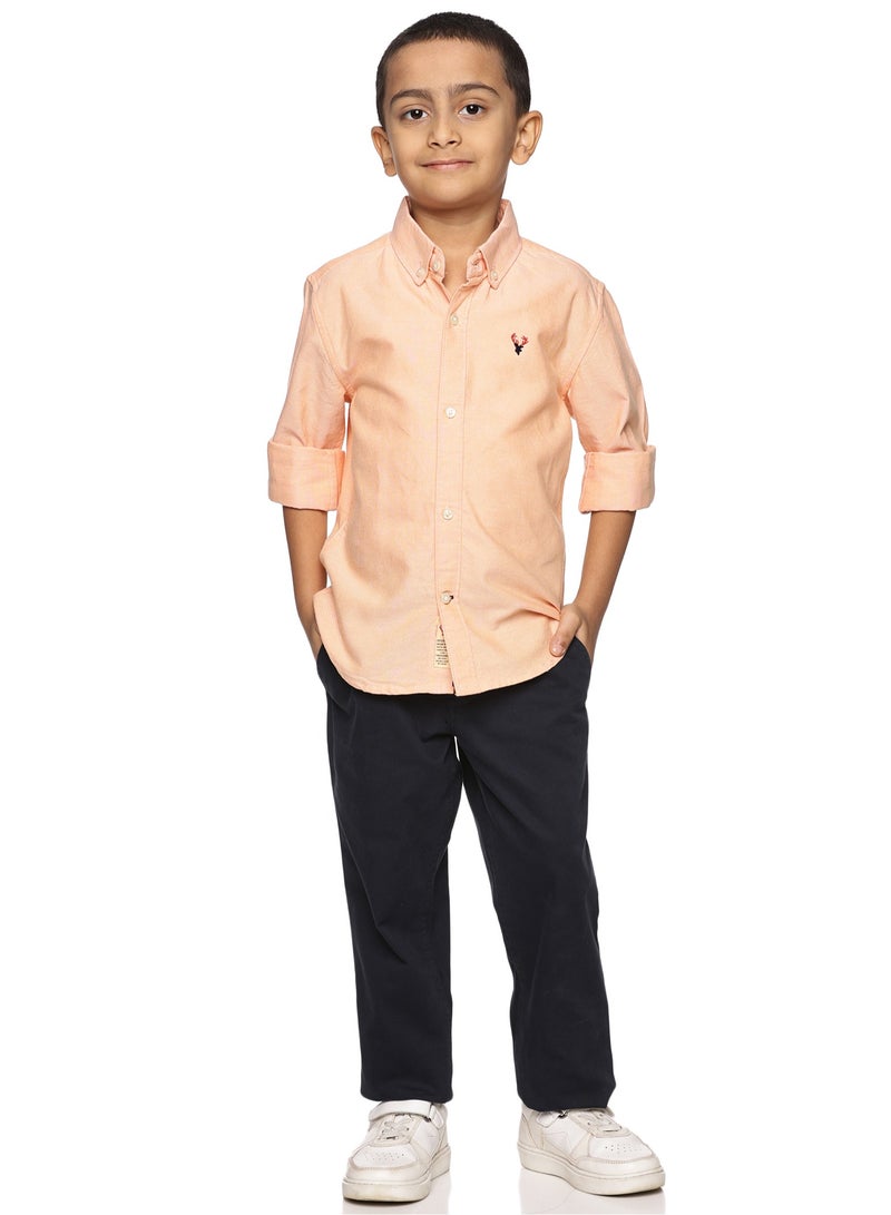 U.S. ELK Boys' Long Sleeve Oxford Dress Shirt | Kids Classic Formal Button Down Shirt | Collared Neck Cotton Shirt - Orange  - Image 4