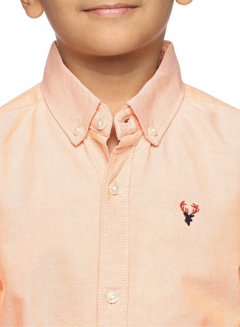 U.S. ELK Boys' Long Sleeve Oxford Dress Shirt | Kids Classic Formal Button Down Shirt | Collared Neck Cotton Shirt - Orange  - Image 5