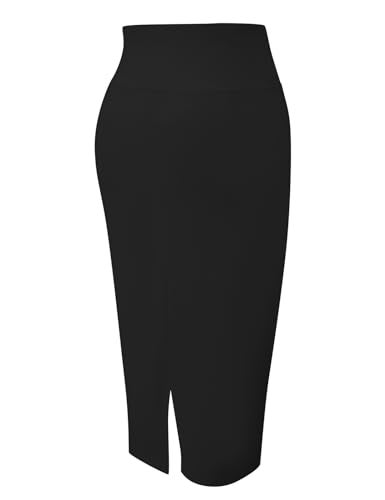 Tapata Women's Office Work Pencil Skirt Stretch High Waist Below Knee Bodycon for Business Casual, Black, Large - Image 2