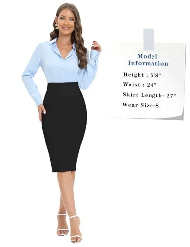 Tapata Women's Office Work Pencil Skirt Stretch High Waist Below Knee Bodycon for Business Casual, Black, Large - Image 5