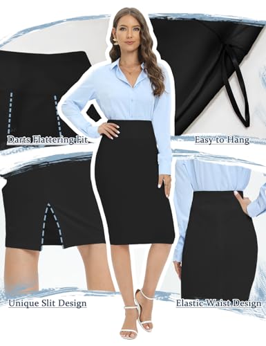 Tapata Women's Office Work Pencil Skirt Stretch High Waist Below Knee Bodycon for Business Casual, Black, Large - Image 4