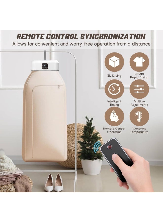 DRYING 600W Mini Folding Clothes Dryer with Remote Control & Drying Bag, Portable Compact Dryer Machine for Apartment, Dorm, Hotel, Travel, RV, 1.6m Cord  - Image 2