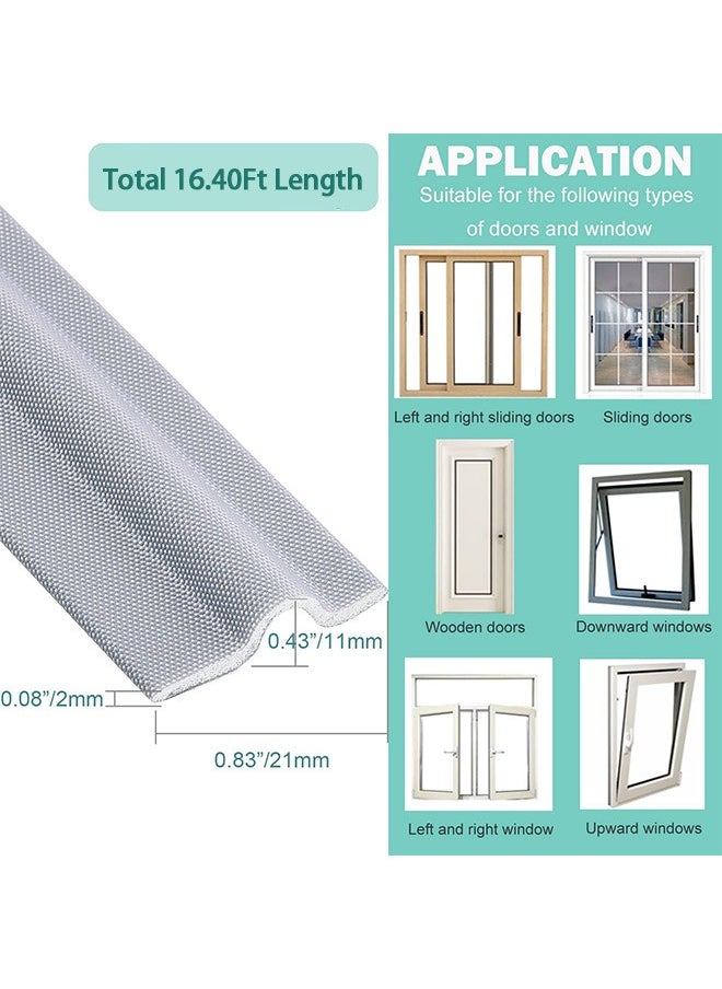 Draft Stopper Sweep, Door Weatherproofing Stripping, Window Seal Strip Self-Adhesive Soundproof Seal Strip Cuttable, Wear-Resistant, Window Weather Stripping, Length 16.40Ft