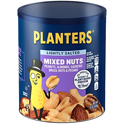 PLANTERS Lightly Salted Mix Nuts, Party Snacks, Plant-Based Protein, 15 Oz Canister - Image 1