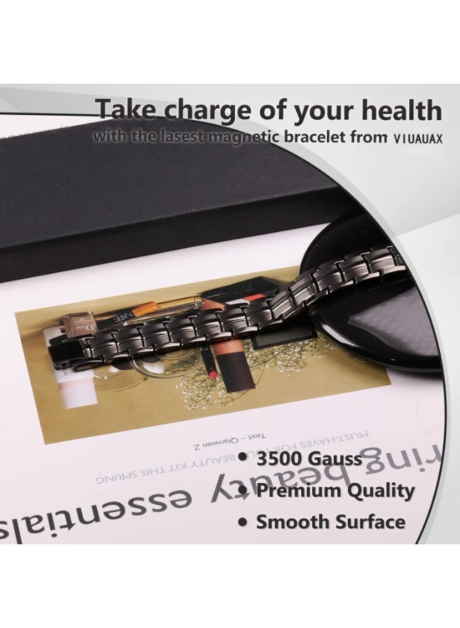 VIUAUAX Mens Magnetic Bracelet Titanium Steel Magnetic Bracelet with Double Row 4 Elements Magnets,Father's Day GiftsMagnetic Lucky Bracelet for Men - Image 3