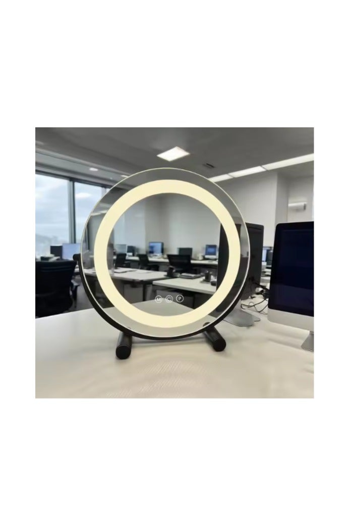 30CM LED Round Vanity Mirror with 3 Dimmable Color Changing Light Touch Sensor Black - Image 1
