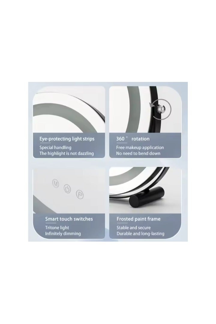 30CM LED Round Vanity Mirror with 3 Dimmable Color Changing Light Touch Sensor Black - Image 2