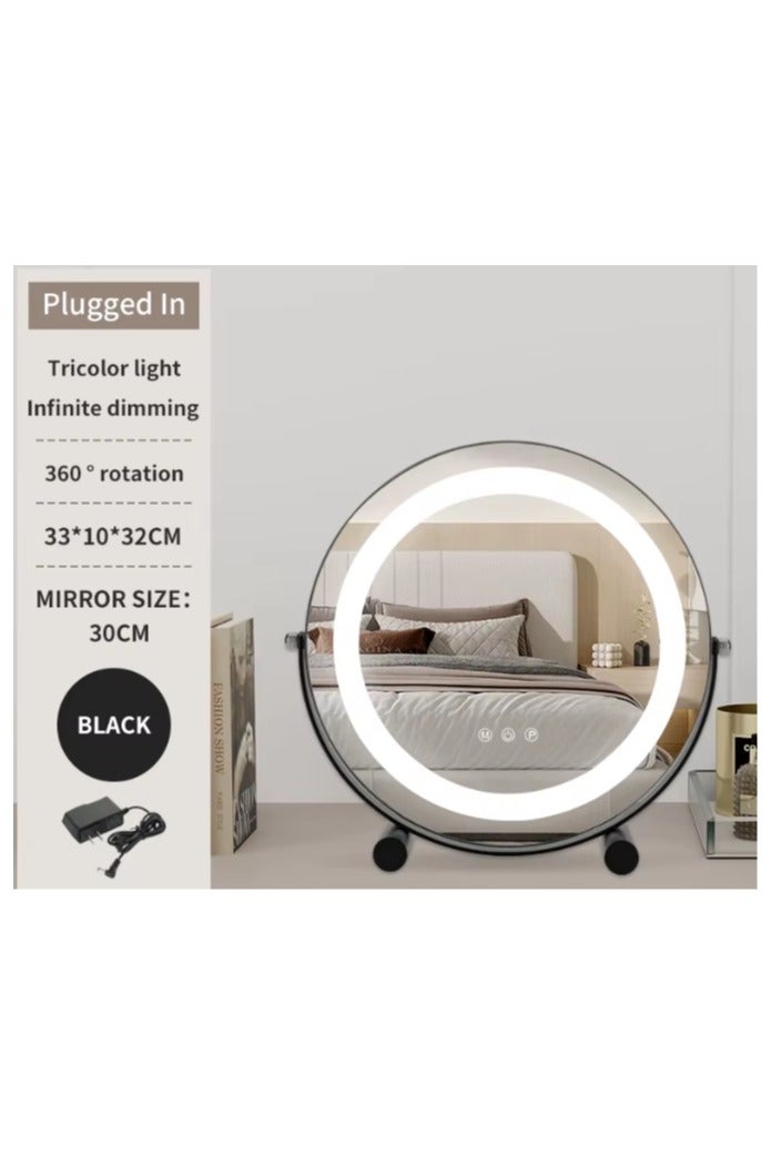 30CM LED Round Vanity Mirror with 3 Dimmable Color Changing Light Touch Sensor Black - Image 3