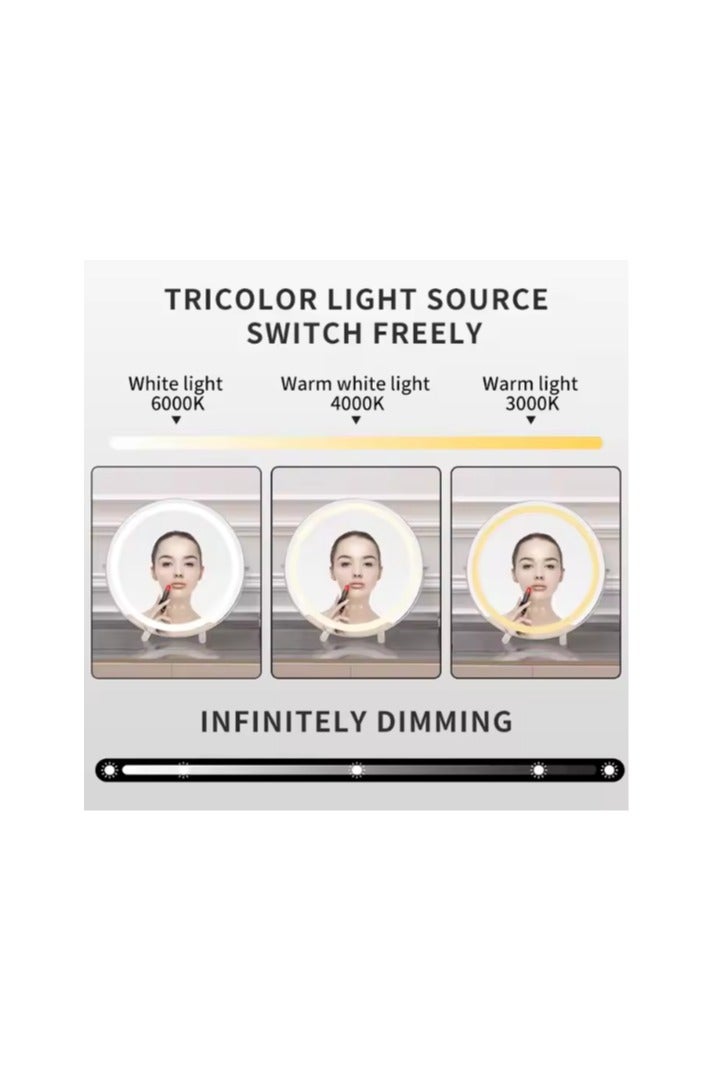 30CM LED Round Vanity Mirror with 3 Dimmable Color Changing Light Touch Sensor Black - Image 5