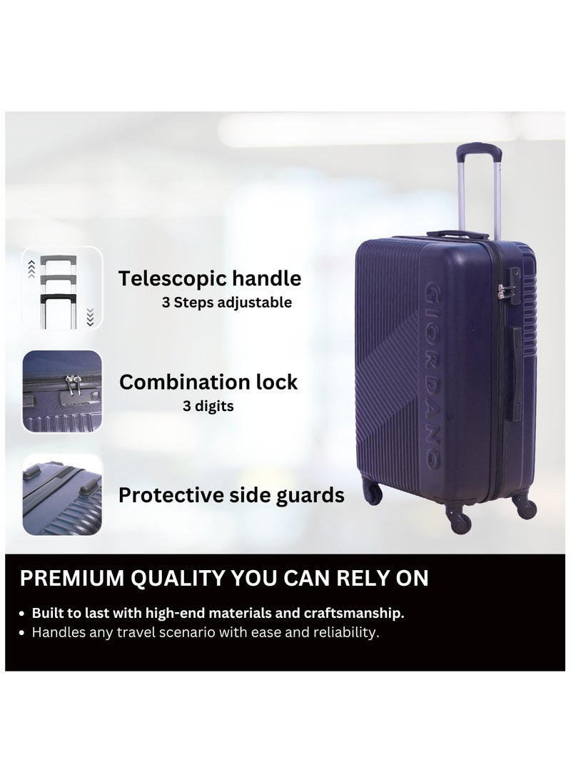 GIORDANO Logo Series Luggage Set Navy Blue, 3 Piece ABS Hard Shell Lightweight Durable 4 Wheels Suitcase Trolley Bag With Secure 3 Digits Number Lock. (20/24/28 INCH )