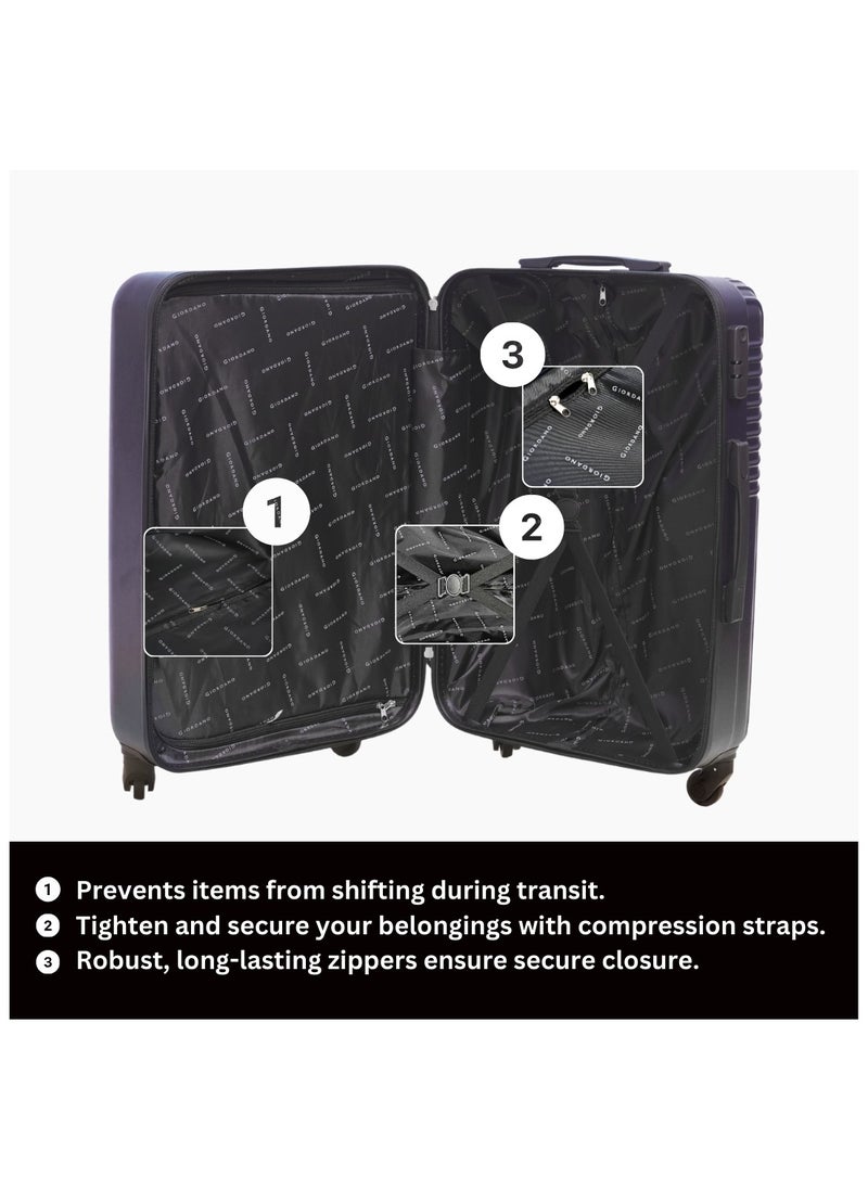 GIORDANO Logo Series Luggage Set Navy Blue, 3 Piece ABS Hard Shell Lightweight Durable 4 Wheels Suitcase Trolley Bag With Secure 3 Digits Number Lock. (20/24/28 INCH )