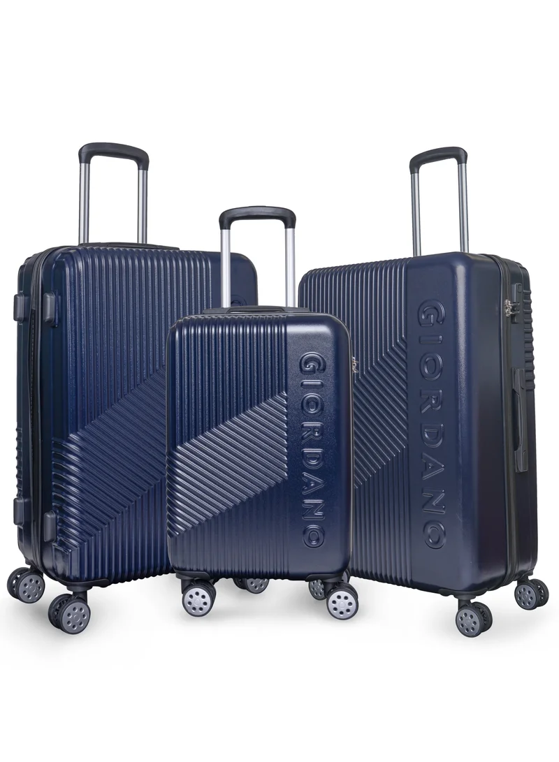 جيوردانو GIORDANO Logo Series Upgraded Luggage Set Navy Blue, 3 Piece ABS Hard Shell Lightweight Durable 4 Double Wheels Suitcase Trolley Bag With Secure 3 Digits Number Lock. (20/24/28 INCH )