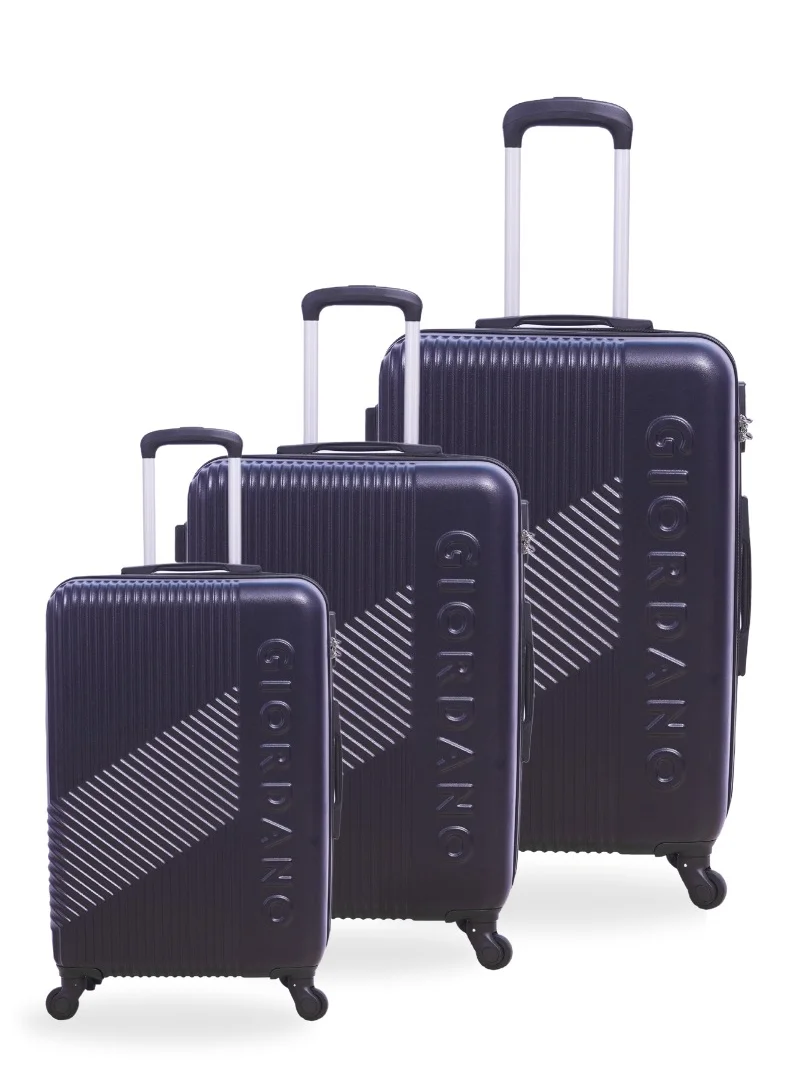 جيوردانو GIORDANO Logo Series Luggage Set Navy Blue, 3 Piece ABS Hard Shell Lightweight Durable 4 Wheels Suitcase Trolley Bag With Secure 3 Digits Number Lock. (20/24/28 INCH )