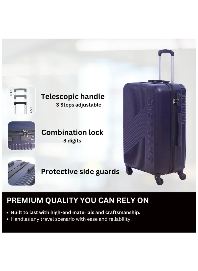 جيوردانو GIORDANO Logo Series Luggage Set Navy Blue, 3 Piece ABS Hard Shell Lightweight Durable 4 Wheels Suitcase Trolley Bag With Secure 3 Digits Number Lock. (20/24/28 INCH )