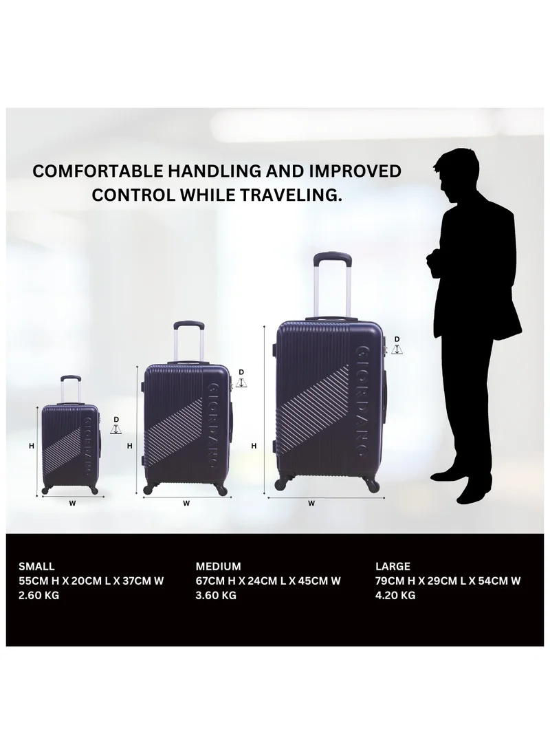جيوردانو GIORDANO Logo Series Luggage Set Navy Blue, 3 Piece ABS Hard Shell Lightweight Durable 4 Wheels Suitcase Trolley Bag With Secure 3 Digits Number Lock. (20/24/28 INCH )