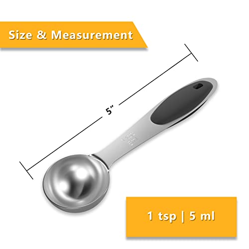 LEIFENY 1PCS 1 Tsp(1/3tbsp, 1/6oz, 5ml) Single Measuring Spoon with Black Silicone Grip, Stainless Steel Individual Measure Scoop Only - Image 2