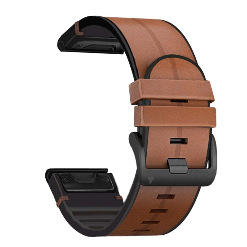 Abanen Leather Hybrid Silicone Band Compatible with Garmin Fenix 7X/6X/5X, Tactix Delta, Enduro, Fenix 3 – Sweatproof QuickFit 26mm Strap - Image 1