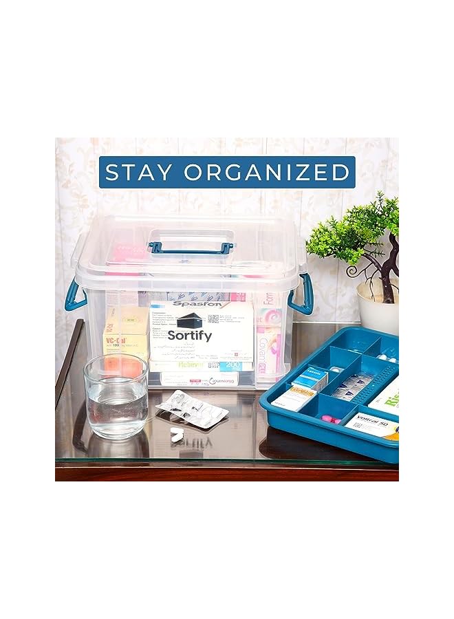 Raxoom Medicine Organizer Box for Storage, Stay Organized with Large Medicine Box 33x24x19 cm, Clear Plastic First Aid Box with 10 Compartment Tray & Child Safety Handles, 7 Day Pill Organizer Inside - Image 3