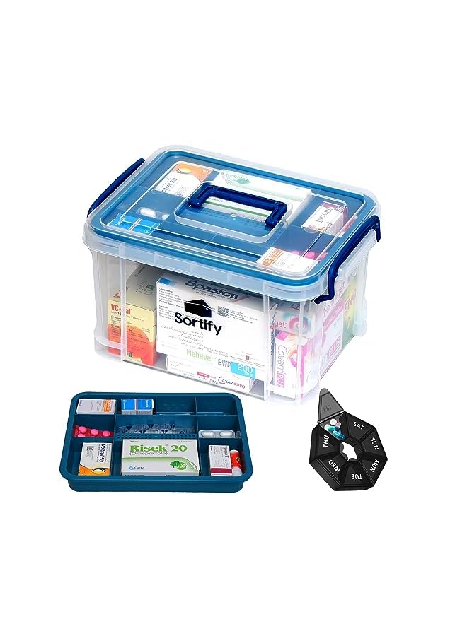 Raxoom Medicine Organizer Box for Storage, Stay Organized with Large Medicine Box 33x24x19 cm, Clear Plastic First Aid Box with 10 Compartment Tray & Child Safety Handles, 7 Day Pill Organizer Inside - Image 2