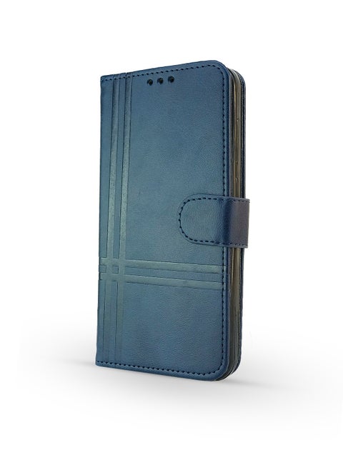 For Oppo Reno 12F Two-line design Flip Leather Wallet Card Slot Case with Kickstand,Strap Magnetic Closure,Included Internal Tpu Silicone Case,Compatible with Oppo Reno 12F (6.67'') (Blue)