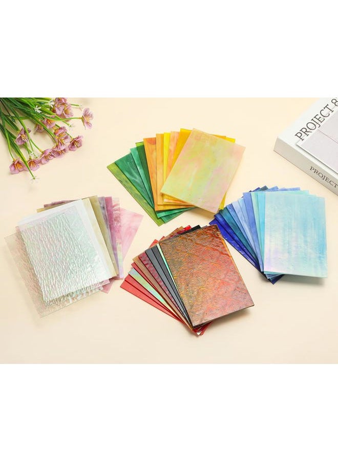 CHICSHIS 40PCS Stained Glass Sheets, 4x6 Inches Variety Vibrant Stained Glass Pack with Multi Colors and Textures, Crisp Art Glass Sheets with Iridescent, Opaque and Transparent for Mosaic Crafts - Image 5