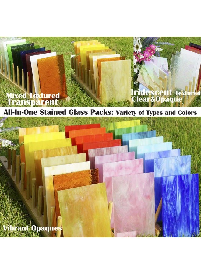 CHICSHIS 40PCS Stained Glass Sheets, 4x6 Inches Variety Vibrant Stained Glass Pack with Multi Colors and Textures, Crisp Art Glass Sheets with Iridescent, Opaque and Transparent for Mosaic Crafts - Image 2
