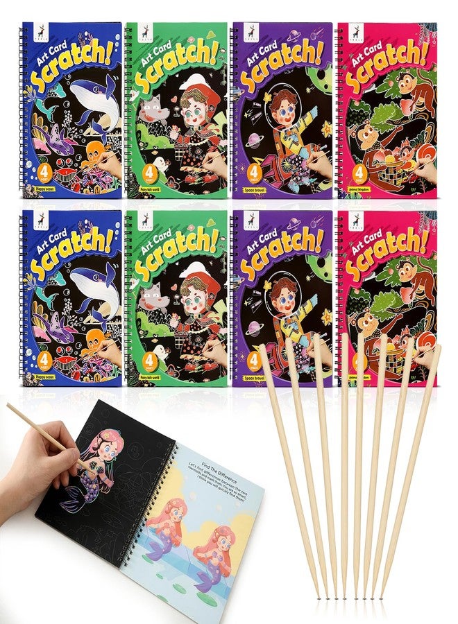 FINEMOE Magic Scratch Art Book with Wooden Stylus, Thoughtful Return Gifts for Girls & Boys Ages 3 & Above, Art & Craft Kit for Kids, Educational Activity Kit (Set of 8) - Image 1