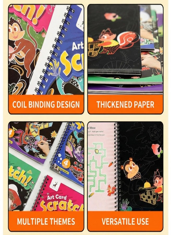 FINEMOE Magic Scratch Art Book with Wooden Stylus, Thoughtful Return Gifts for Girls & Boys Ages 3 & Above, Art & Craft Kit for Kids, Educational Activity Kit (Set of 8) - Image 5