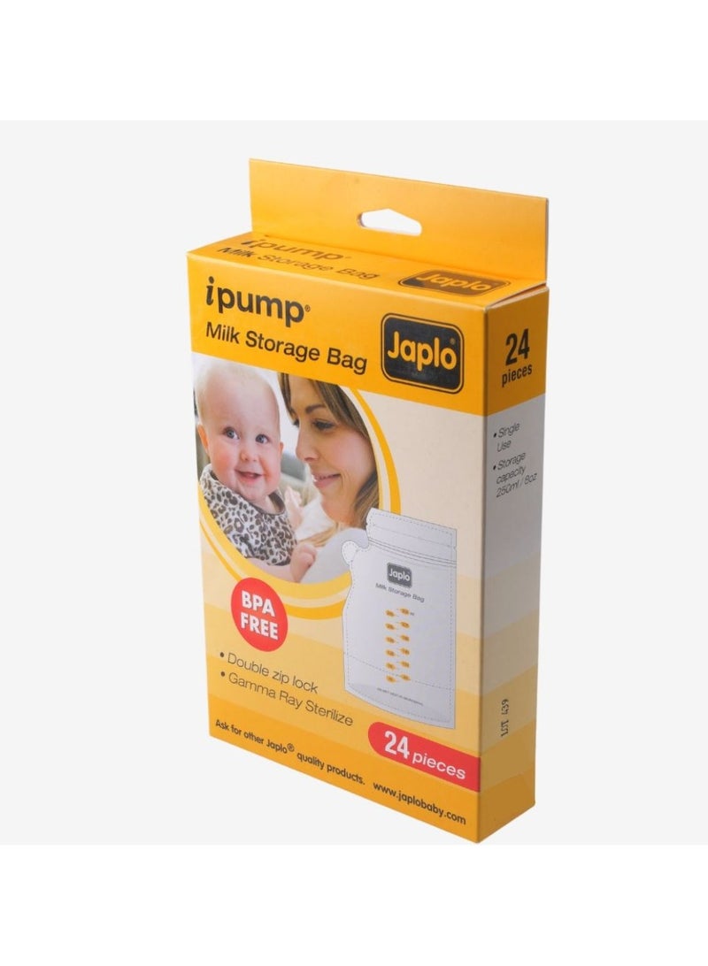 جابلو حقيبة تخزين حليب الأم معقمة مسبقًا بسحاب مزدوج من اي بامب سعة 250 مل, 8 اونصة, 24 قطع - Image 1