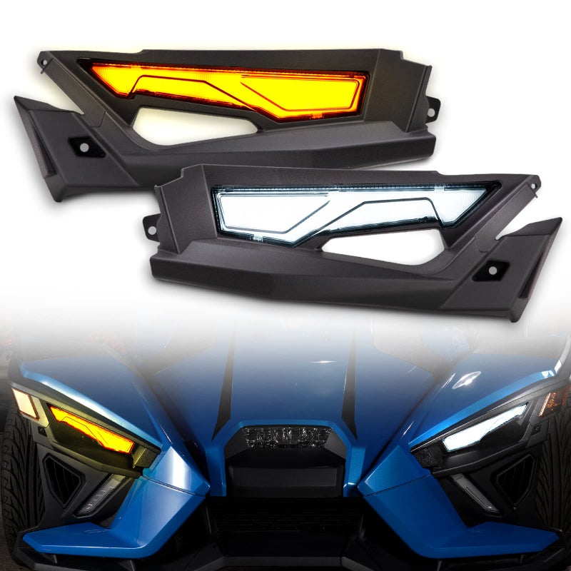Generic A & UTV PRO Front Upper Accent Panel & LED Light Kit for Polaris Slingshot S SL SLR R LE 2014-2023, Daytime Running Light & Yellow Turn Signal Accessories,Replace OEM #2414077,2414078,5454400,5454399  - Image 1