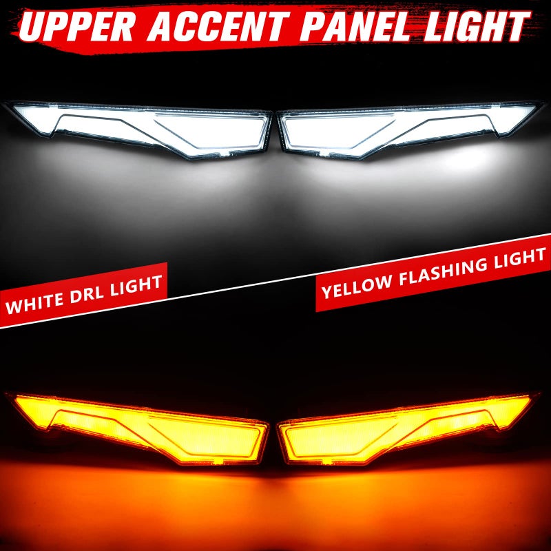 Generic A & UTV PRO Front Upper Accent Panel & LED Light Kit for Polaris Slingshot S SL SLR R LE 2014-2023, Daytime Running Light & Yellow Turn Signal Accessories,Replace OEM #2414077,2414078,5454400,5454399  - Image 2