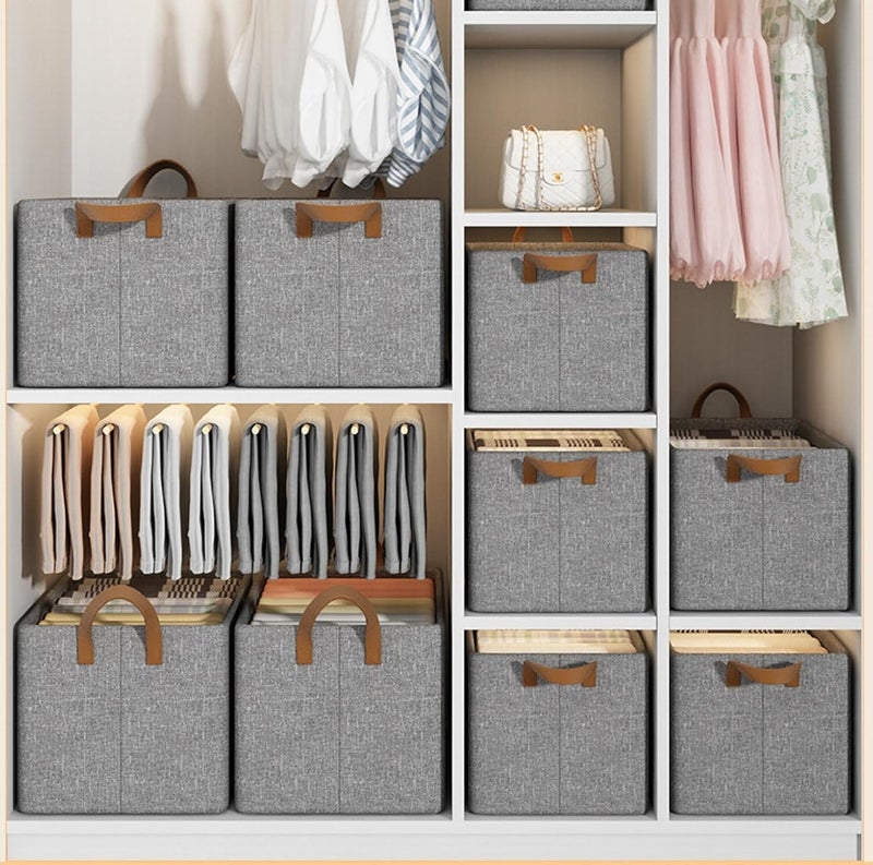 Clothes Storage Box with Dividers – Large Foldable Fabric Organizer Bin for Closet, Wardrobe, Bedroom – Durable Handle – Dustproof – Ideal for Seasonal Clothes, Towels, Bedding (Grey – 3 Pcs) - Image 5