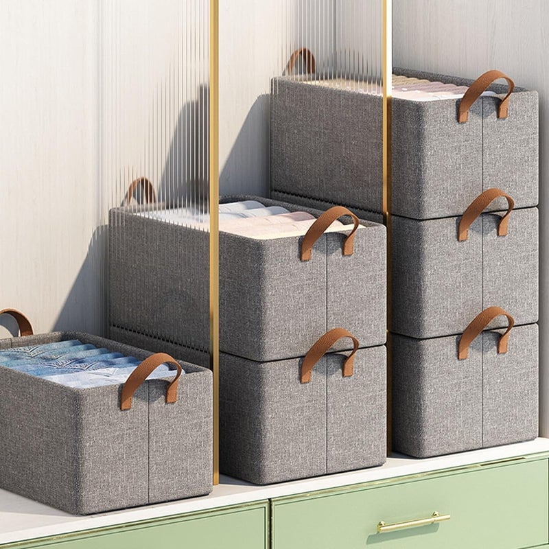 Clothes Storage Box with Dividers – Large Foldable Fabric Organizer Bin for Closet, Wardrobe, Bedroom – Durable Handle – Dustproof – Ideal for Seasonal Clothes, Towels, Bedding (Grey – 3 Pcs) - Image 4
