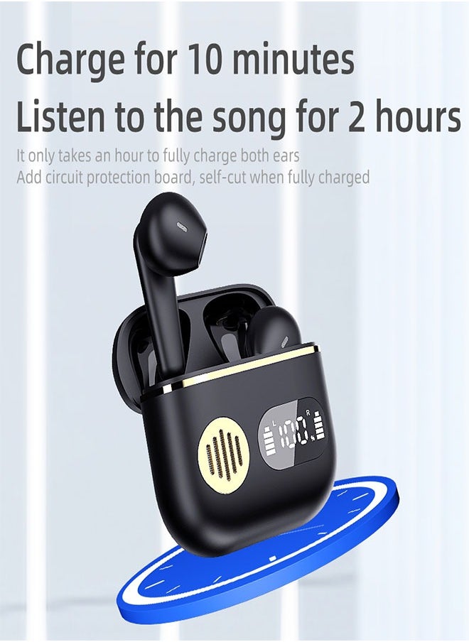 Generic - TWS Bluetooth Wireless Headset with Digital Display Semi-In-Ear,Noise Cancelling Waterproof,Beautiful and Fashionable,Sports Business,Work,Driving,Black - Image 1