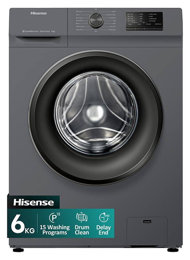 6KG Front Loading Washing Machine WFVC6010T, 1000RPM, 15 Automatic Programs, Self-Diagnosticfault Finding, Drum Clean, Delay End, Efficiency A+++, Quick Wash 220 W WFVC6010T Grey/White/Clear