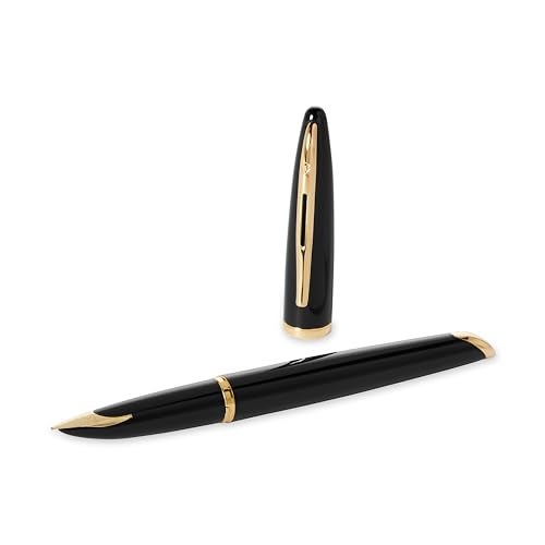 Waterman Carène Black Sea Fountain Pen | High-Gloss Black & 23k Gold Clip | Fine Nib with Blue Ink Cartridge | Gift Box - Image 4