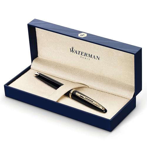 Waterman Carène Black Sea Fountain Pen | High-Gloss Black & 23k Gold Clip | Fine Nib with Blue Ink Cartridge | Gift Box - Image 1