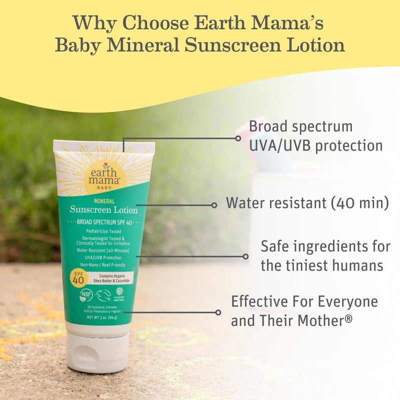 Earth Mama Baby Mineral Sunscreen Lotion SPF 40 | Non-Nano Zinc, Natural Water Resistant Sun Cream for Babies, Kids & Adults, 3-Ounce - Image 5