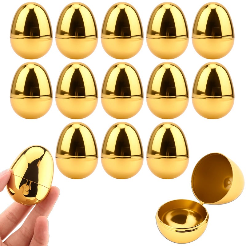 SISABAMA 15 Pcs Fillable Golden Eggs Easter Plastic Empty Large DIY Crafts Hunt Games Party Favor Stuff - Image 3
